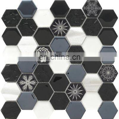 8mm thickness hotel project mixed material mosaic tile mosaic pins glass mosaic