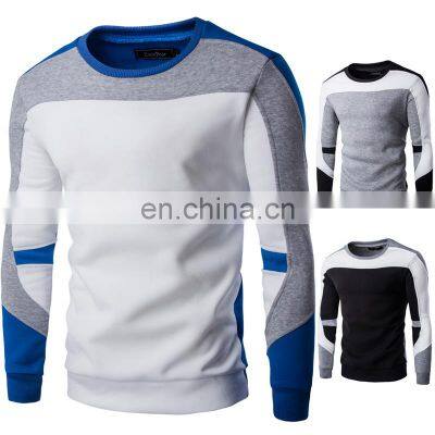 Men's cotton sweater jacket long sleeve round neck casual stitching sweatshirt