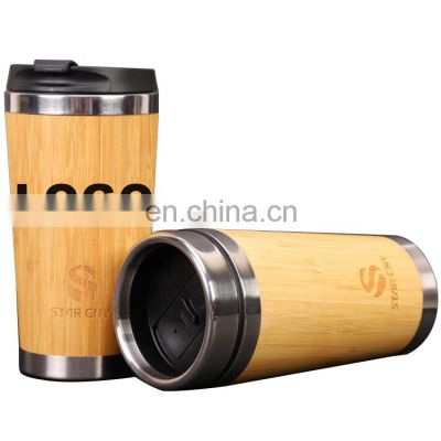 Eco-friendly Custom Logo 450ml Coffee Cup Bamboo Stainless Steel