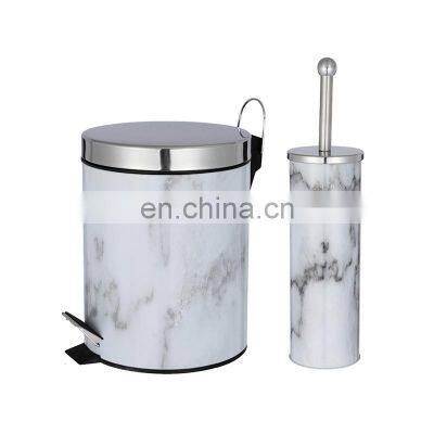 Marble Surface Bathroom Waste Bin set Metal Bathroom Dust Bin Hotel Garbage Container with Toilet Brush