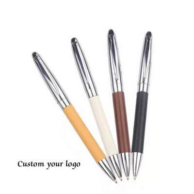 PU Leather Metal Ballpoint Pen Black Brown Texture 2022 New Arrival Office Good Quality Whosale Stationery