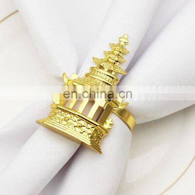 Desktops Party Supplies Other Decorations Gold Dining Table Decoration Napkins Metal Nest Ring Pagoda Temple Napkin Rings