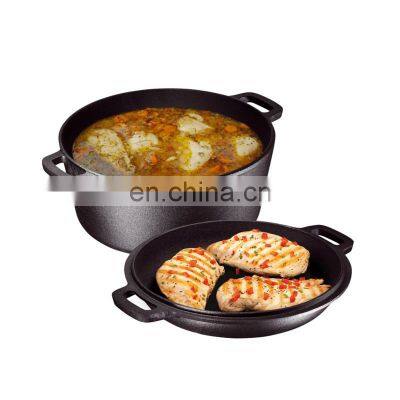 Pre-Seasoned 2 In 1 Cast Iron Double Dutch Oven Domed Skillet Lid