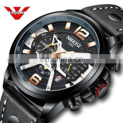 NIBOSI Watch Chronograph Sport Mens Watches Quartz Clock Leather Male Wristwatch Relogio Masculino Fashion Gift for Men