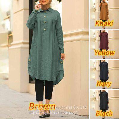 BS-FC621 Women Cotton and Linen Shirt Dress Casual Loose Maxi Dresses