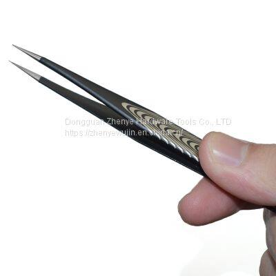 Black Anti-static Tweezers Pointed Elbow Straight Stainless Steel Tweezers Sewing Clip Thread Repair Tool Clamp With Texture ESD-12 Tweezers photo-5