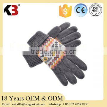 Custom adult size acrylic jacquard knit mens gloves cotton knitted gloves one size fits all