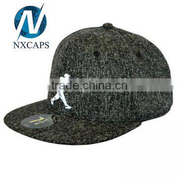 Custom 100% wool felt applique embroidery snapback hat with debossed logo on back