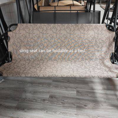 Indoor & Outdoor Furniture Modern 3-Seater Metal Frame Patio Swing Chair With Foldable Table & Padded Cushion Can Be Used As Bed photo-2