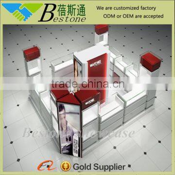 custom shopping mall wooden glass mobile phone display counter kiosk showcase design for sale