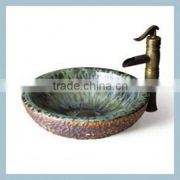 High Hardness Fancy hand painted ceramic tempered glass wash basin