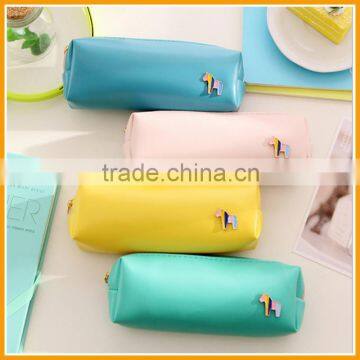 Korean Cute Candy Color Leather Zippers Student Pencil Bag