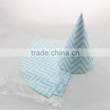 Blue Chevron Paper Hats Kid's Birthday Hats Triangle Paper Hats