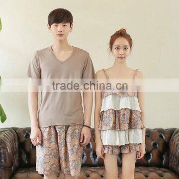 Noya Customized ZM 2620 100% Cotton Couple Pajamas With Rose Flower