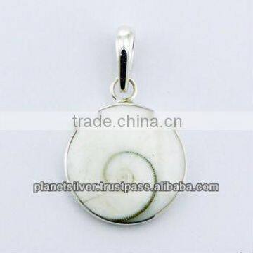 Round Shiva Eye Pendant Shell Set In Precious Sterling Silver