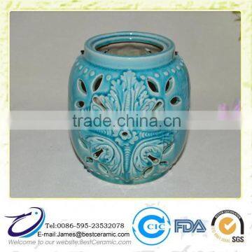 Turquoise Rustic Ceramic Cutout Round Outdoor Candle Holder Ball Lantern