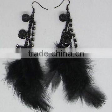 jeweled black feather earring