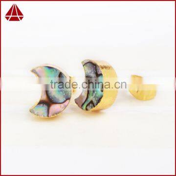 Yellow Gold Plated Moon Button Abalone shell Earrings Fashion Crescent Moon Earrings