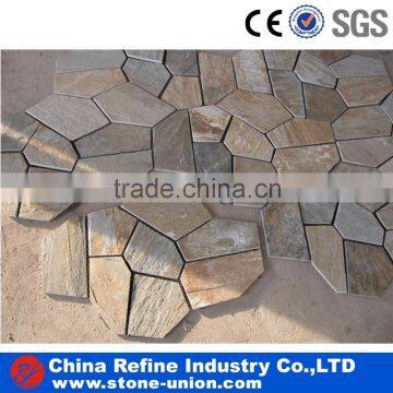 Yellow wooden slate paving stone mesh