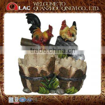 polyresin two roosters on flower cylinder decoration gift