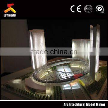 3d architecture model with led lighting and water feature