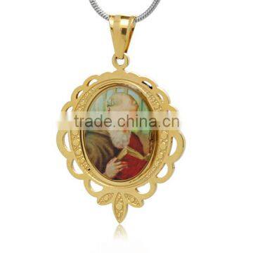 Plated Gold Stainless Steel Medal Classic Religious Jesus Epoxy Prayer for Rosary