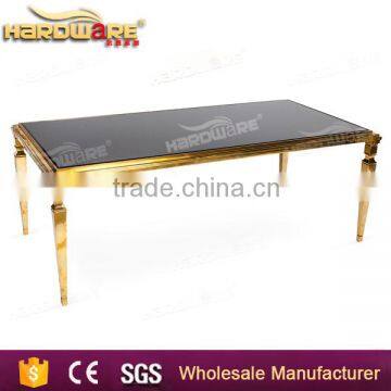 square golden stainless steel glass top MDF top wedding dining table