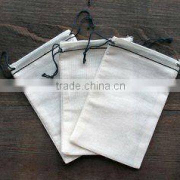 3.25 * 5 Cotton Muslin Bag With Black Double Drawstring With Black Hem