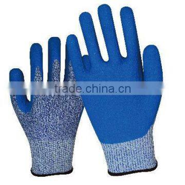 UHMW PE FIBER knitted gloves with latex coated on palm,cut resistant glove