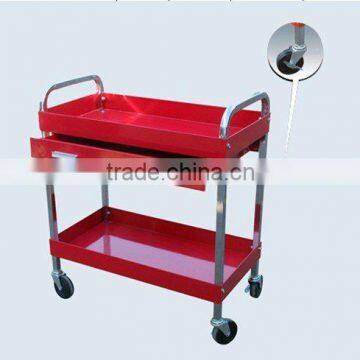 2 trays steel tool trolley with 1 drawer