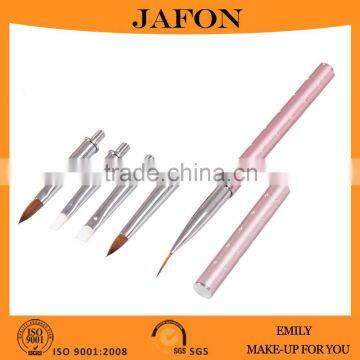 Pink metal aluminum handle nail art brush with interchangeable point