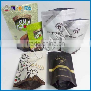 Asuwant custom printed coffee bag /al foil standing zipper bag filling machines with valve and full color printing