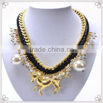 Exaggerate Style Hot Horse Pendant Necklace With Pearl and Chains