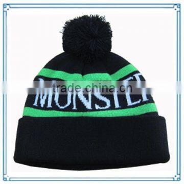100% Acrylic Knitted Beanie Winter Hats Wholesale High Quality Customized Dobby Knitted Beanie Hat in Black Color photo-2