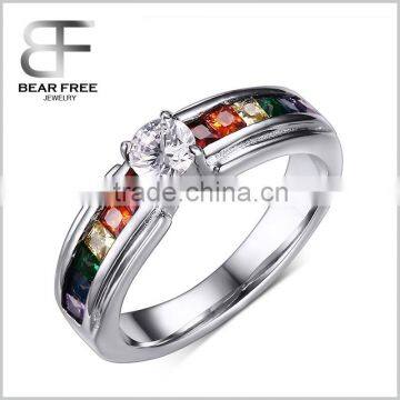 Stainless Steel Engagement Band Ring with Clear Gemstone and Rainbow CZ Stones, Women's Gay Lesbian Rings                        
                                                Quality Choice