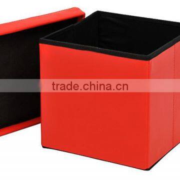 Orange Faux Leather Foldable Ottoman Box photo-3