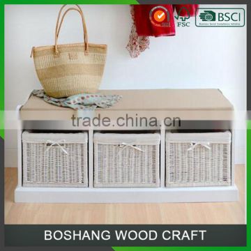 3 Wicker Drawers Cheap Long Wooden Bench