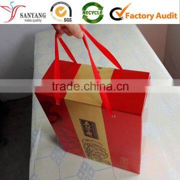 Rice dumping glossy lamination corrugated packing box with ribbon handle