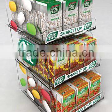 3 tiers clear print soft drink display rack,acrylic beverage display rack manufacturer