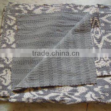 Ikat Kantha Quilt Blanket in Gray Quilted BedspreadsThrows Ralli Gudari Handmade Tapestery REVERSIBLE Bedding In Queen Size photo-3