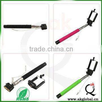 selfie stick with cable remote and phone mount monopod for iphone 6 5s samsung galaxy s3 s4 s5 s6 note4 xiaomi huawei