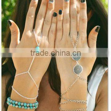 Turquoise Stone Gold Chain Finger-Bracelet Slave-Bracelet Hand Jewelry