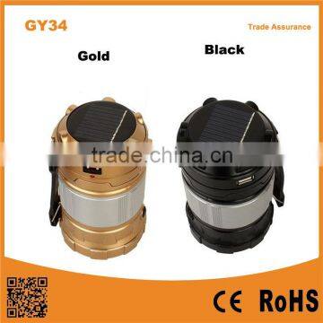 GY34 Cheap Foldable Waterproof Led solar camping light with mobile phone charger