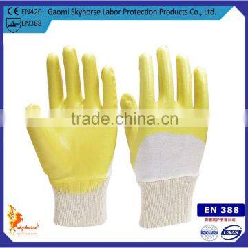 3/4 dip yellow nitrile oil resistant working gloves heavy weight