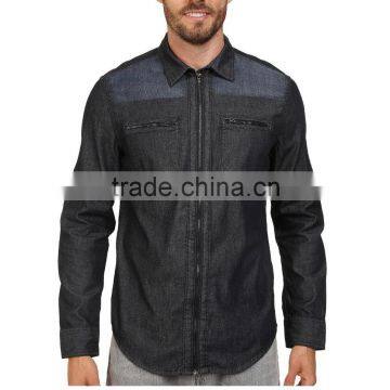 men's zip-up denim shirt with ziper chest pockets