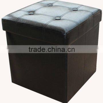 Luxury! Black PU foldable Storage Ottoman with button