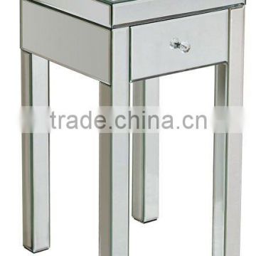 Small glass mirrored table with one drawer