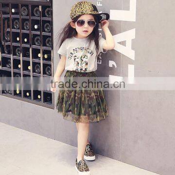 Popular Fashion Net Yarn Camouflage Children Hot Girls Short Skirt Suit