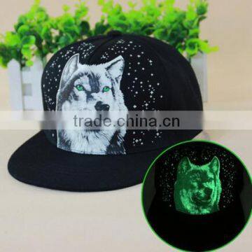 Hot selling Most popular wolf hats with led light spark snapback Lighted in the Dark fluorescent baseball trucker hiphop caps