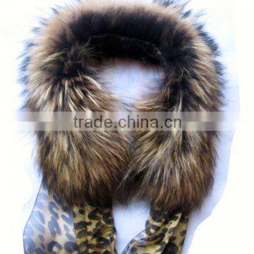 2016/2017 New Design Genuine Raccoon Fur Shawl With Leopard Sarong for Winter Women